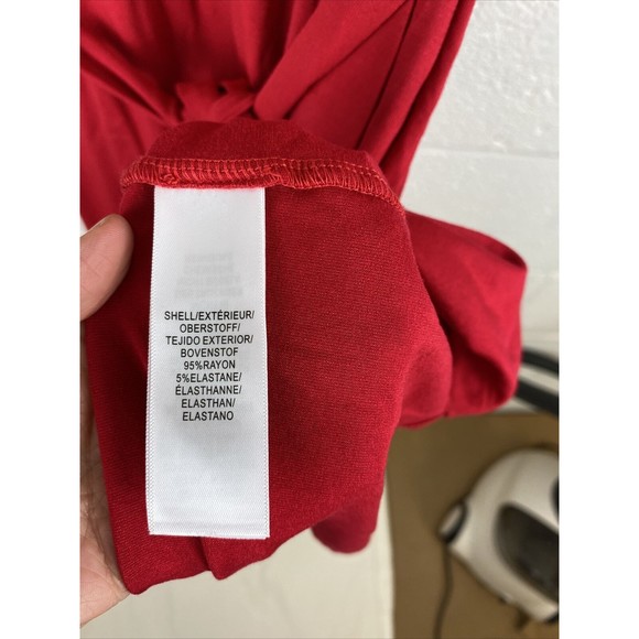 ADRIANNA PAPELL Women’s JERSEY DRESS Morcan Ruby Faux Wrap Dress Red Sz 16 - Picture 8 of 11
